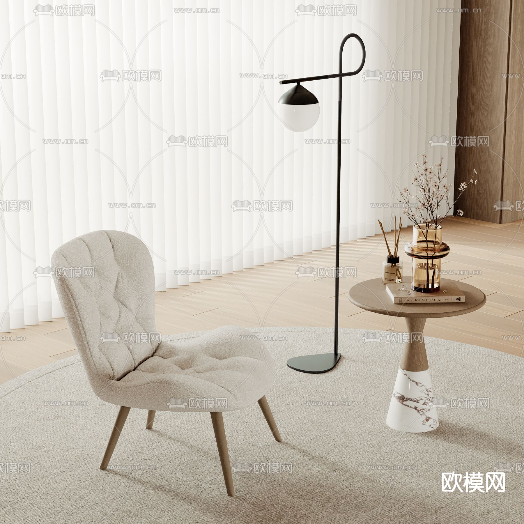 现代休闲椅 扶手椅su模型下载（渲染图2）