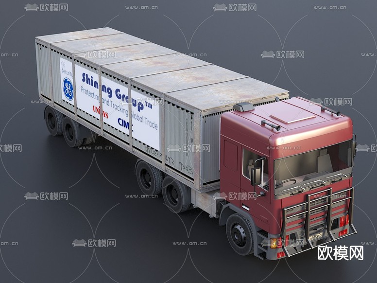 擎天柱卡车 集装箱运输车 大货车 重型卡车su模型下载(渲染图2)