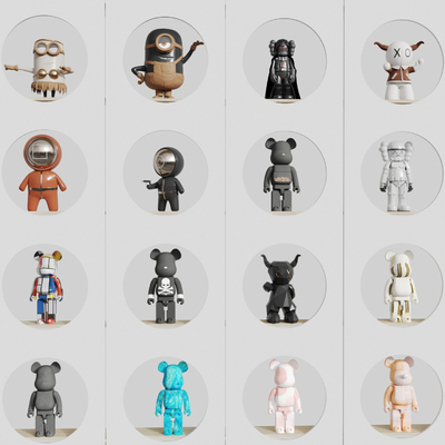  现代玩具 公仔熊 手办 手办墙su模型 