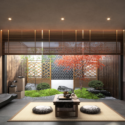  新中式 禅意天井 庭院景观su模型 