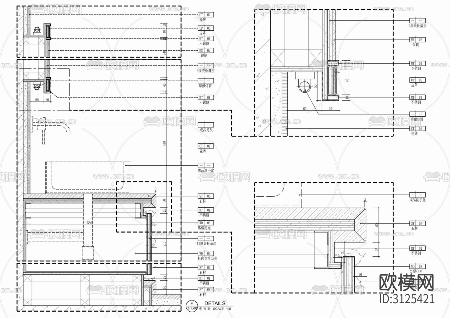 洗手台 台盆 洗脸台cad大样图下载（渲染图3）