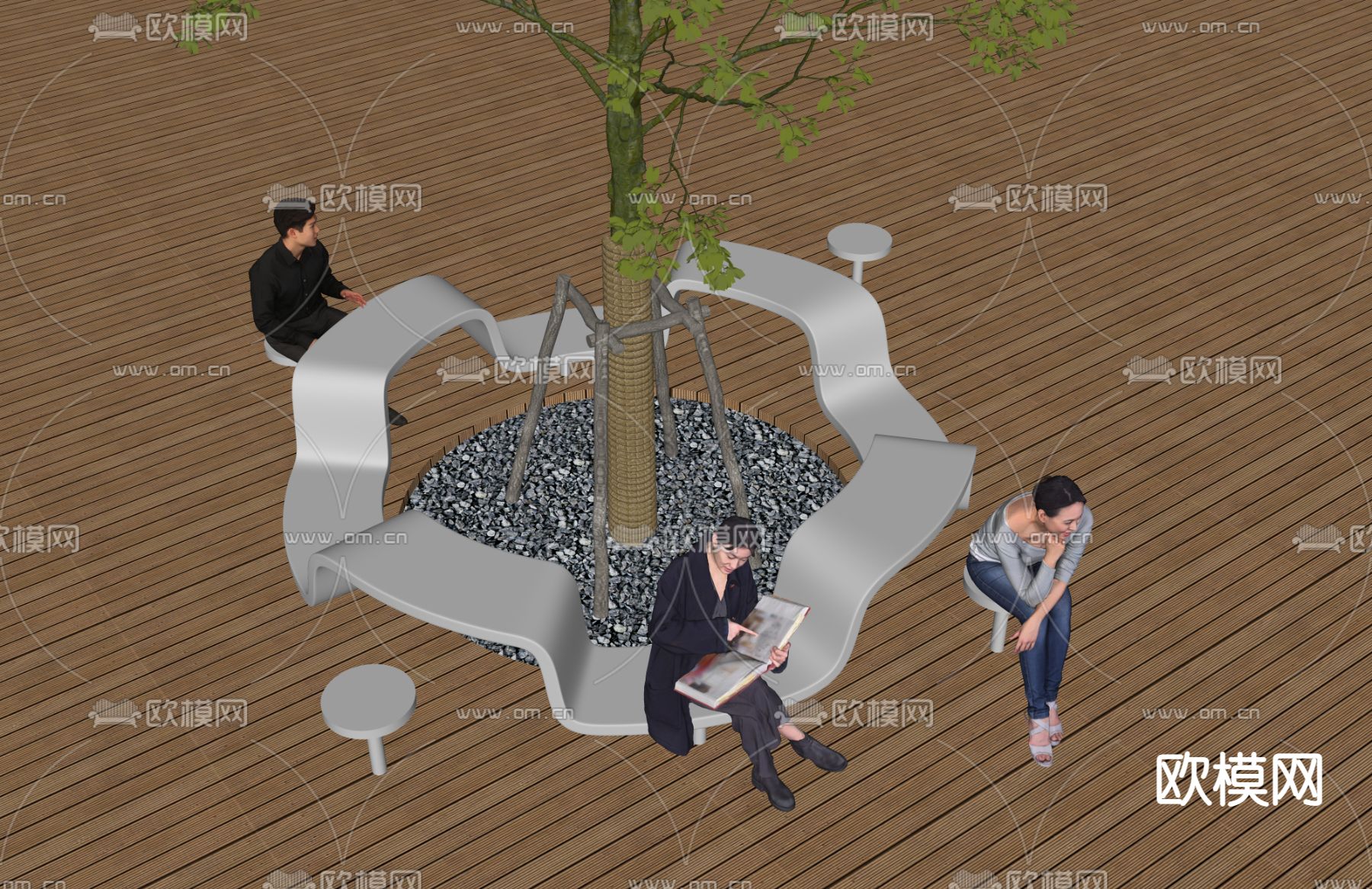 现代树池椅 公园座椅 户外椅su模型下载（渲染图2）