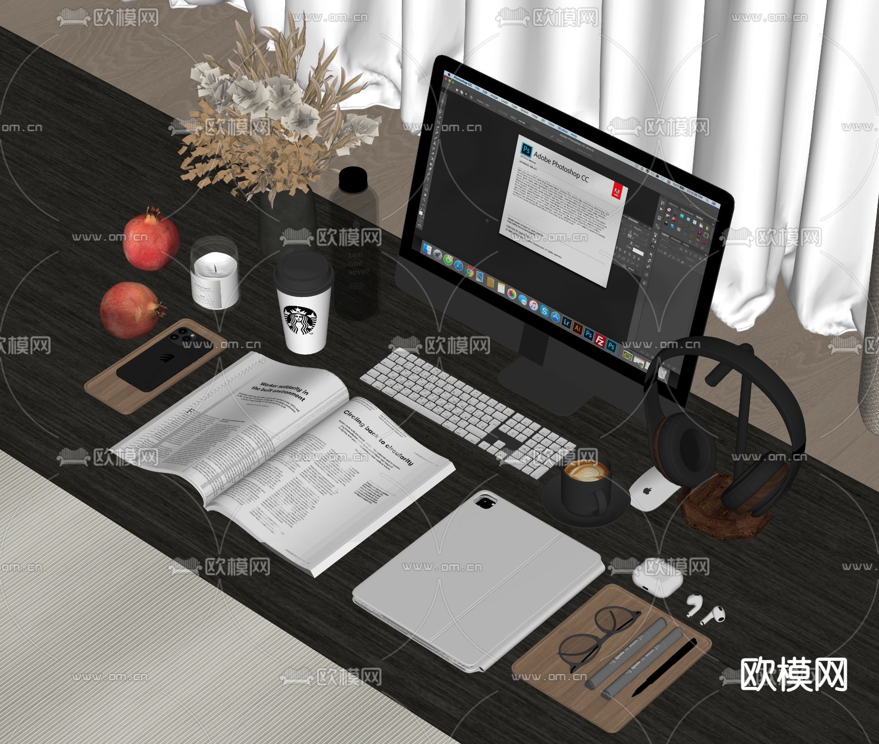 办公用品 电脑 平板su模型下载（渲染图1）
