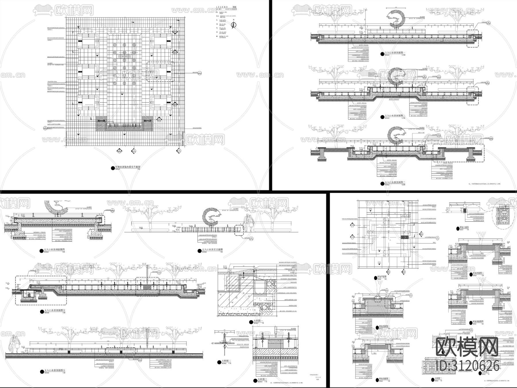 9组现代新中式镜面水景cad大样图下载（渲染图9）