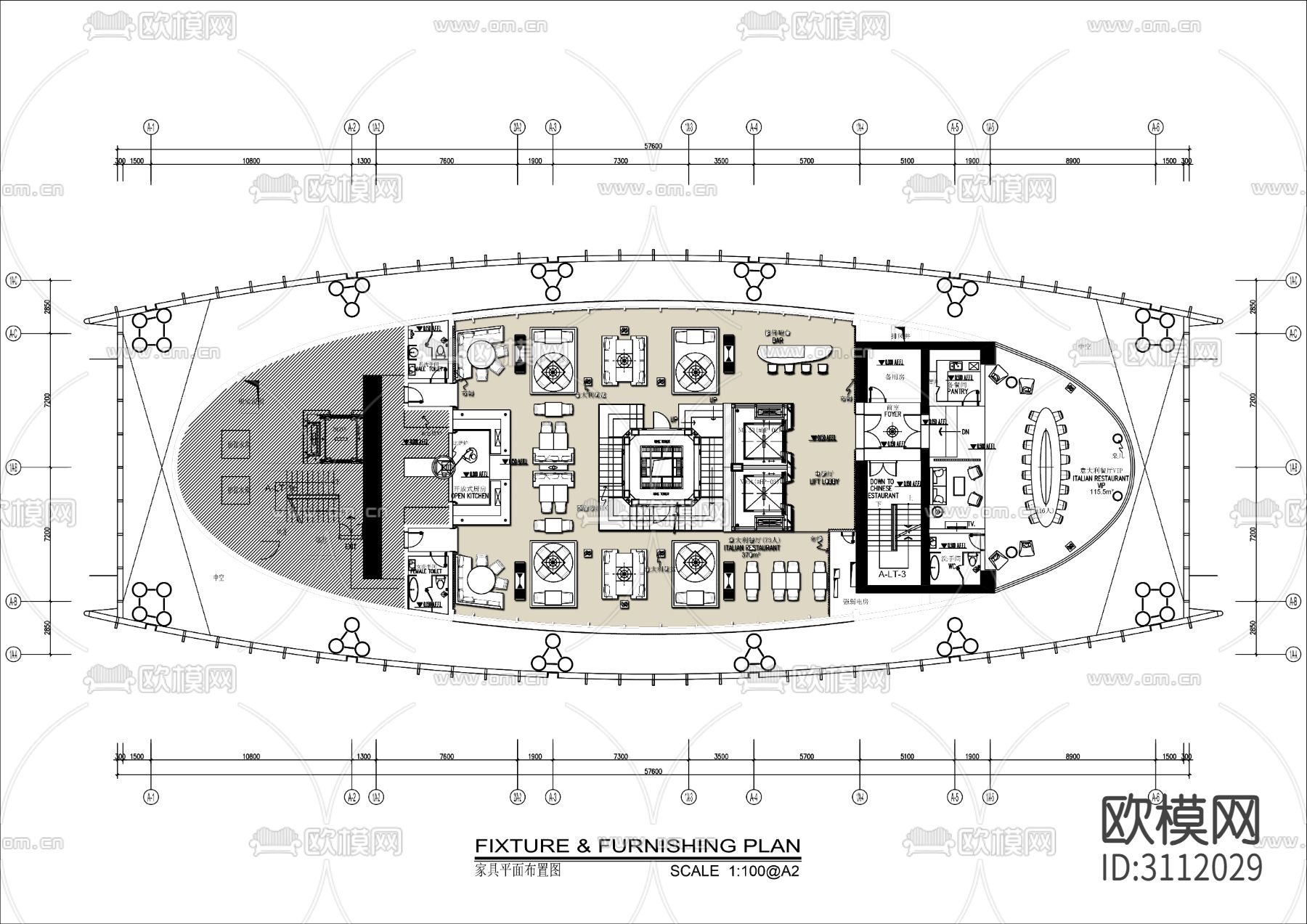 酒楼  西餐厅cad平面布置图下载