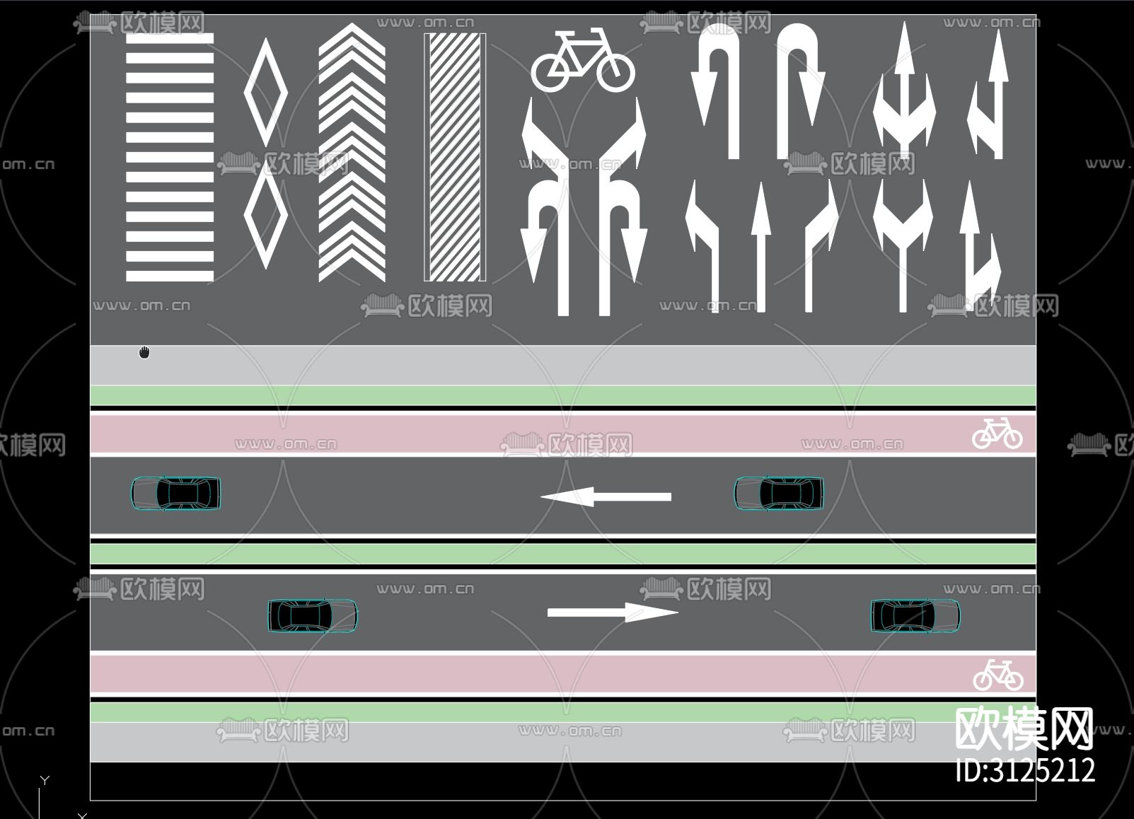 道路导向箭头 交通导向箭头cad平面图下载（渲染图2）