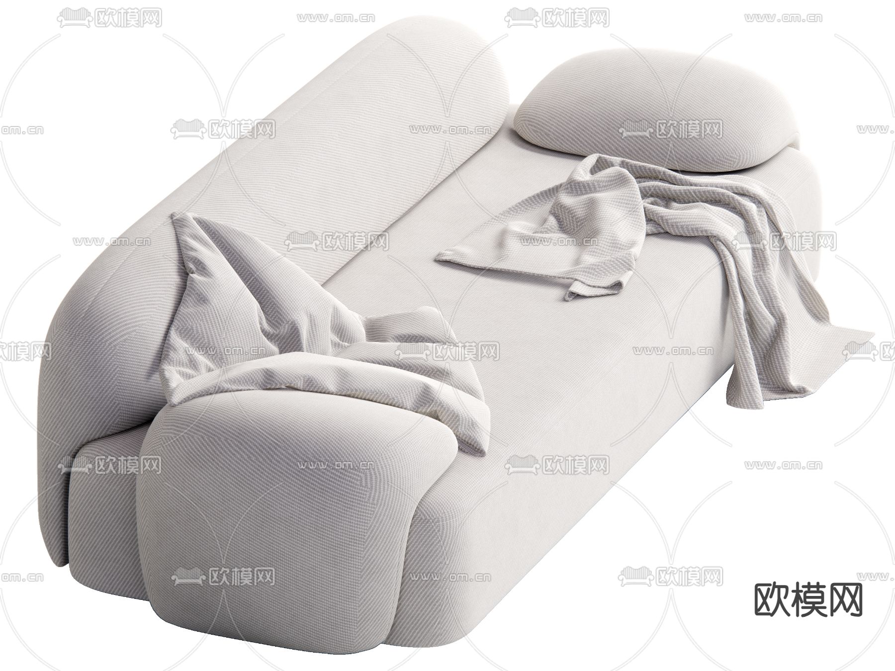 奶油风多人沙发su模型下载（渲染图2）