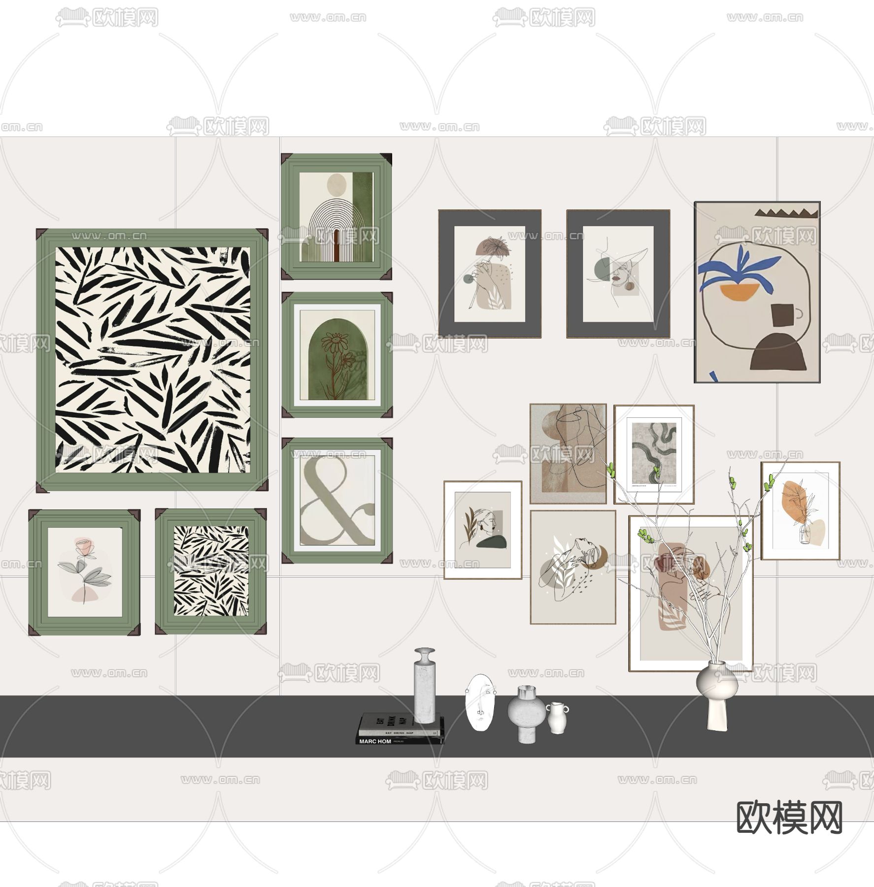 中古风装饰画 挂画su模型下载（渲染图1）