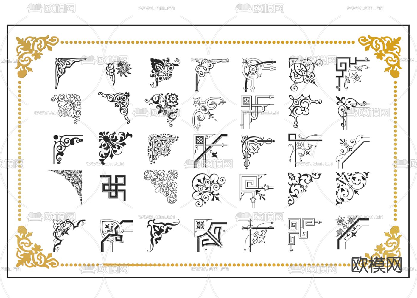 简欧雕花 角花 描金雕花 角线su模型下载（渲染图2）