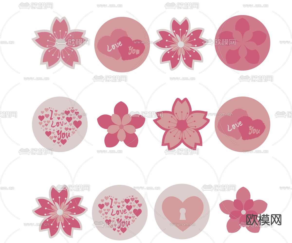 樱花墙饰 花卉剪影 图标墙贴su模型下载（渲染图2）