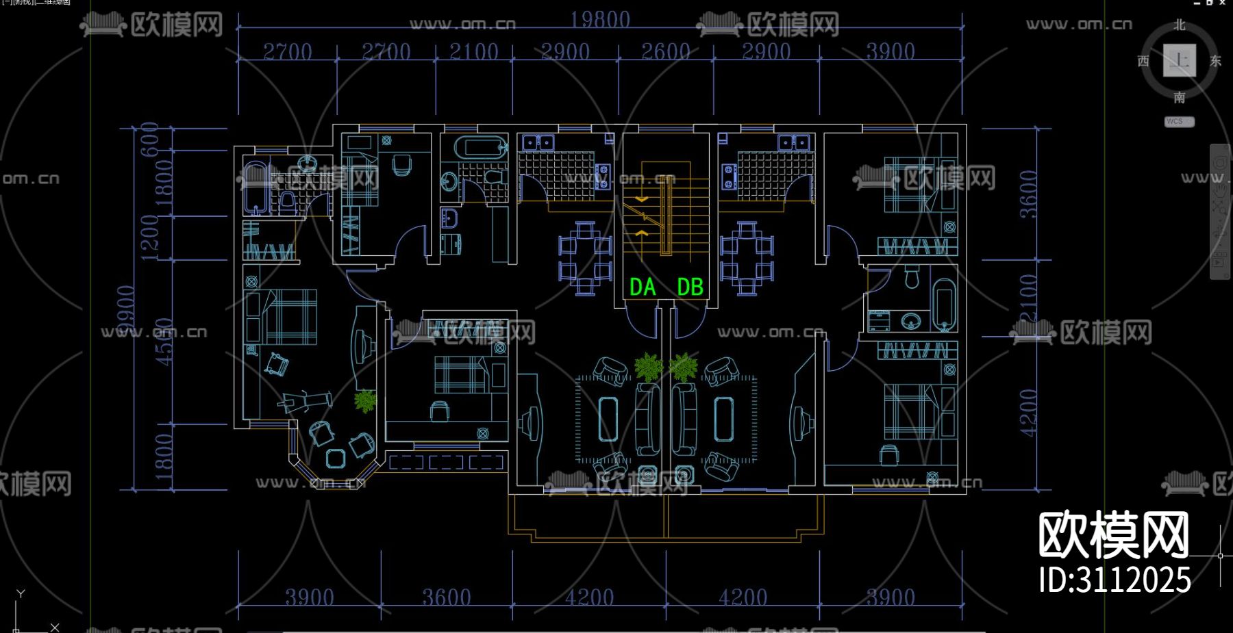 三房一厅 平层家装cad平面图下载