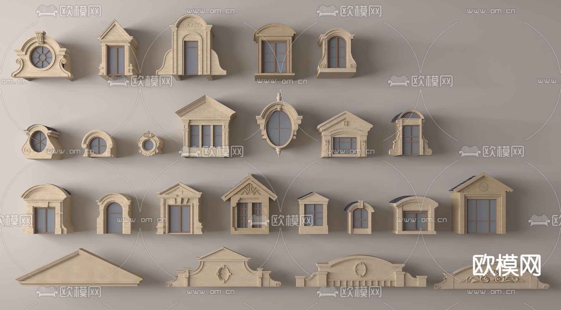 欧式老虎窗 三角顶 穹顶窗户su模型下载（渲染图1）