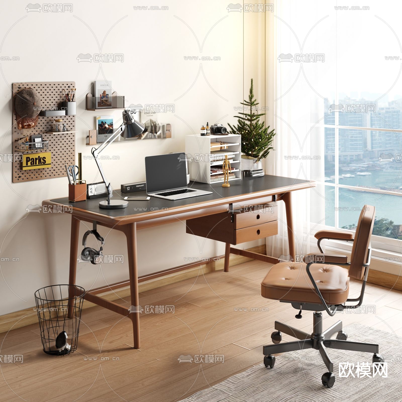 现代书桌椅su模型下载（渲染图1）
