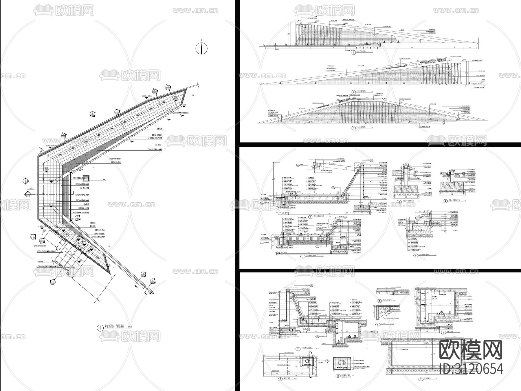 9套新中式流水水景墙cad大样图下载（渲染图9）