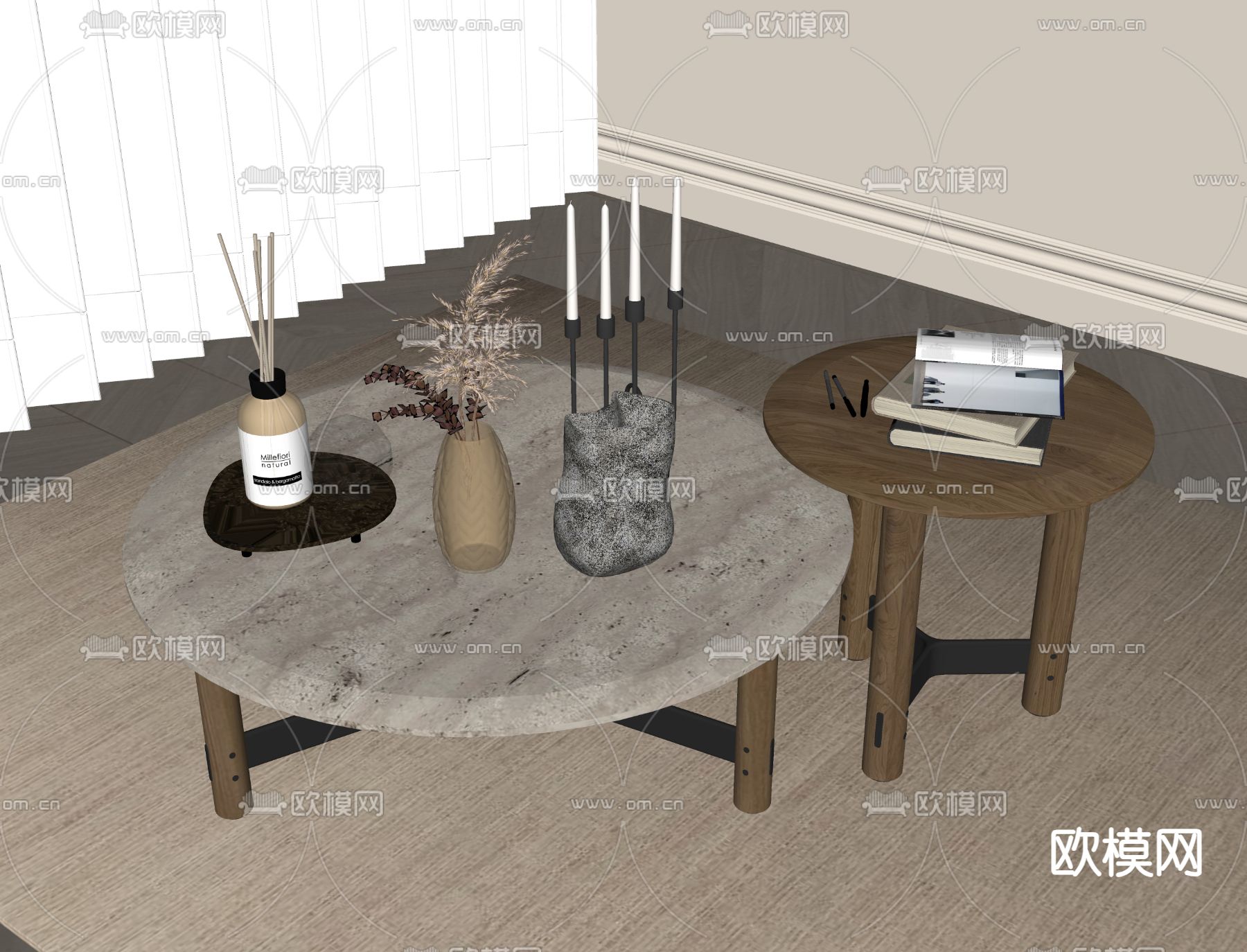 侘寂风茶几su模型下载（渲染图1）