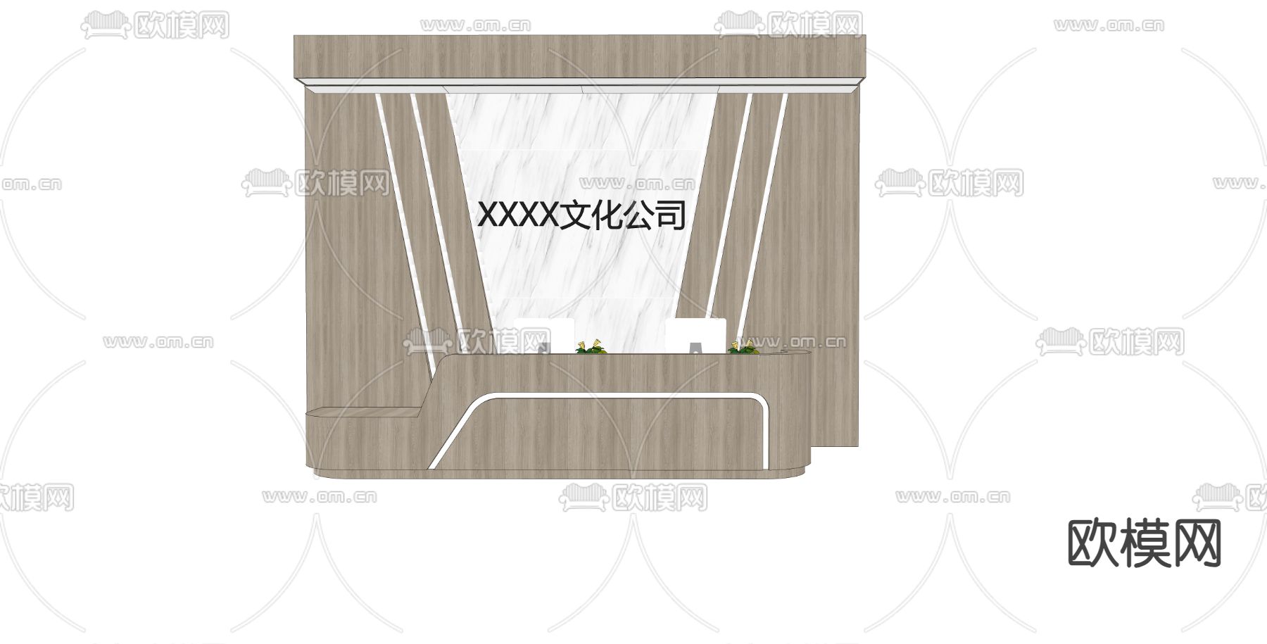 公司前台 背景墙su模型下载（渲染图1）
