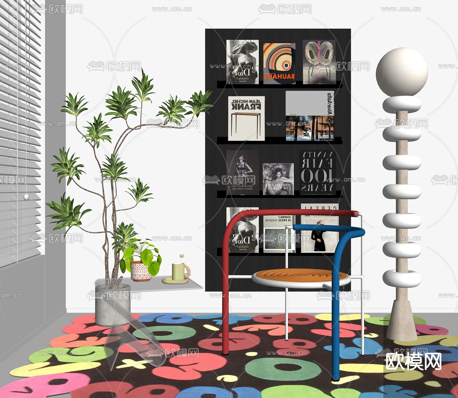 孟菲斯风椅子 休闲椅su模型下载（渲染图2）