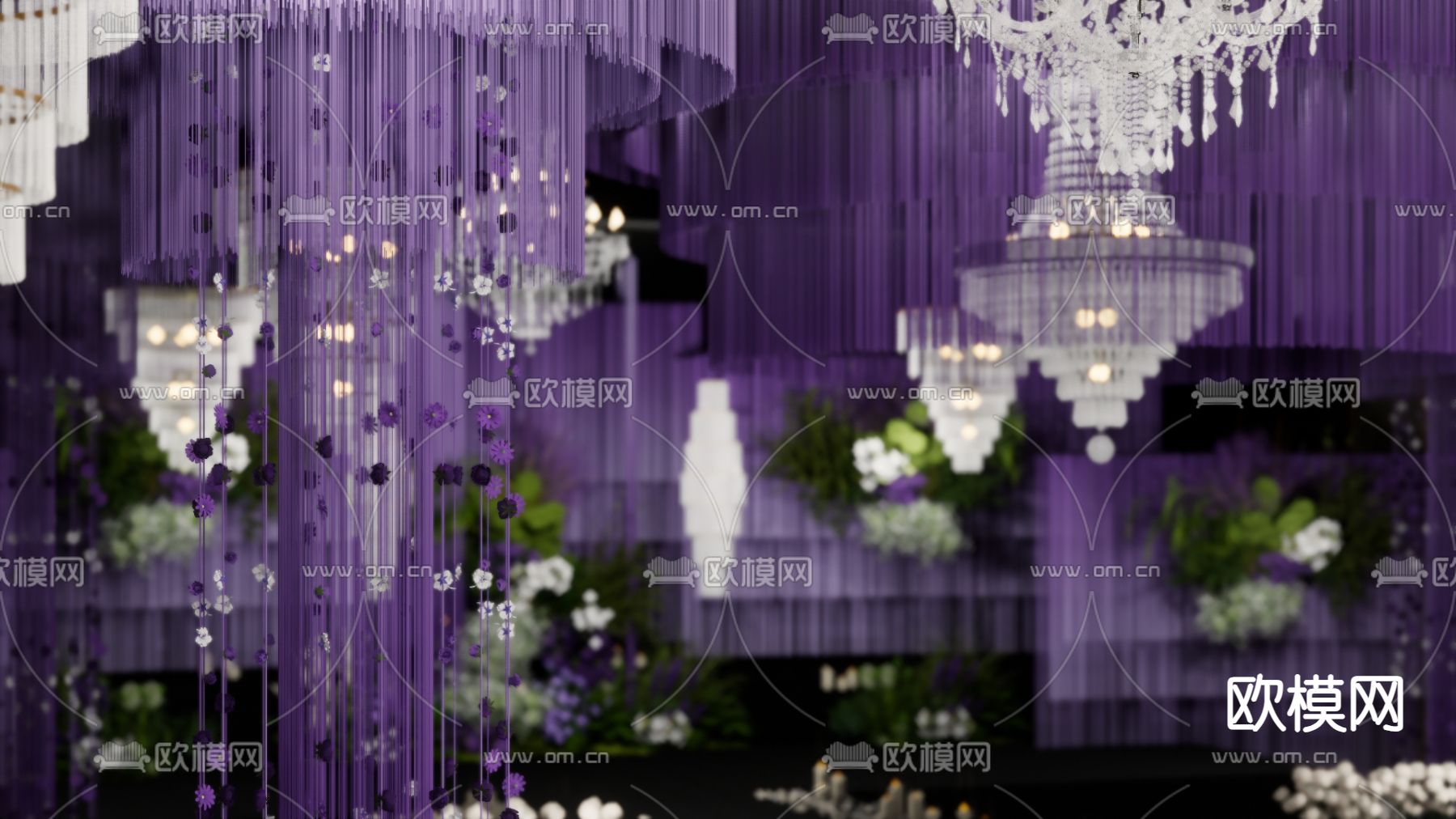 紫色线帘小众 婚庆美陈su模型下载（渲染图2）