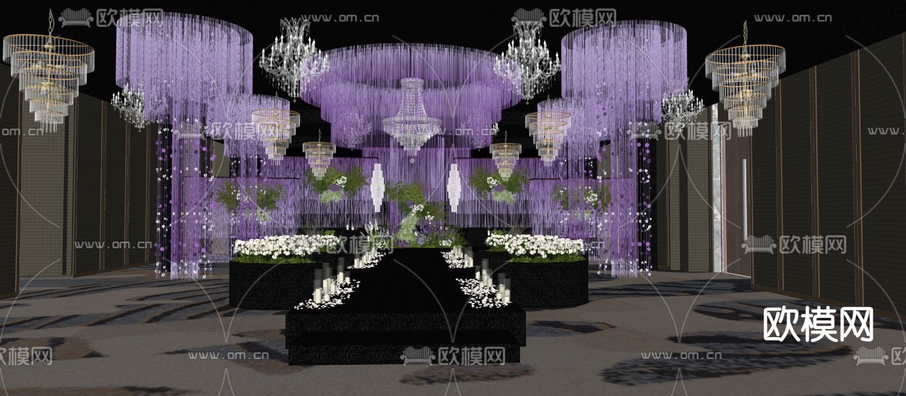 紫色线帘小众 婚庆美陈su模型下载（渲染图4）