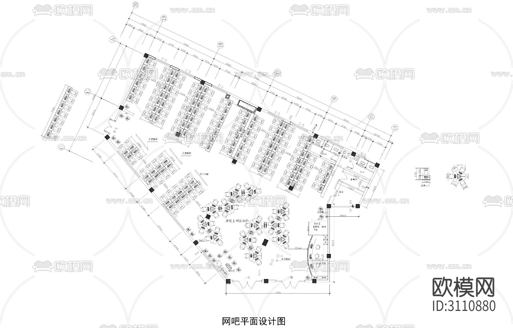 现代网吧 室内设计cad平面图下载