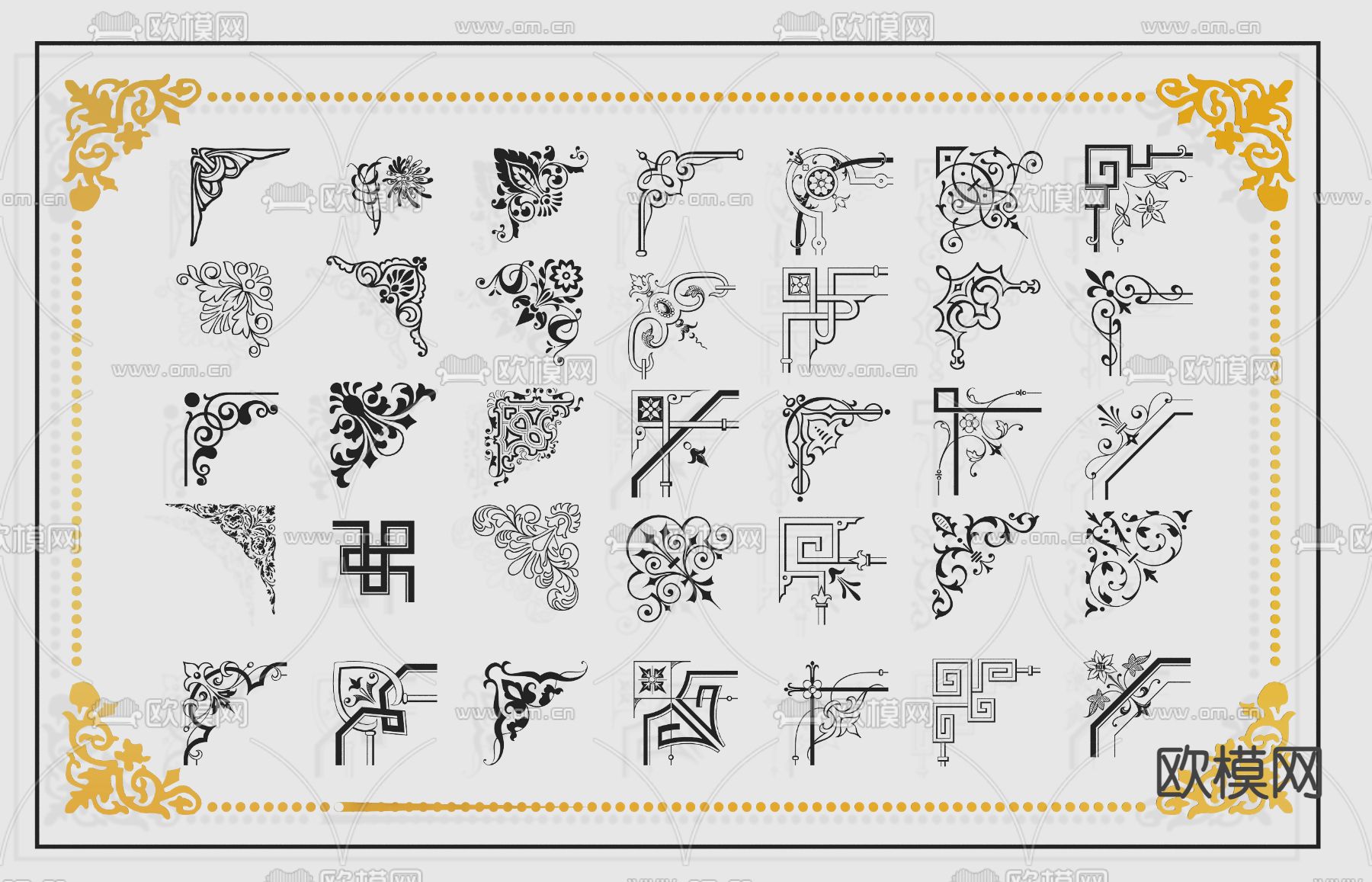 简欧雕花 角花 描金雕花 角线su模型下载（渲染图1）