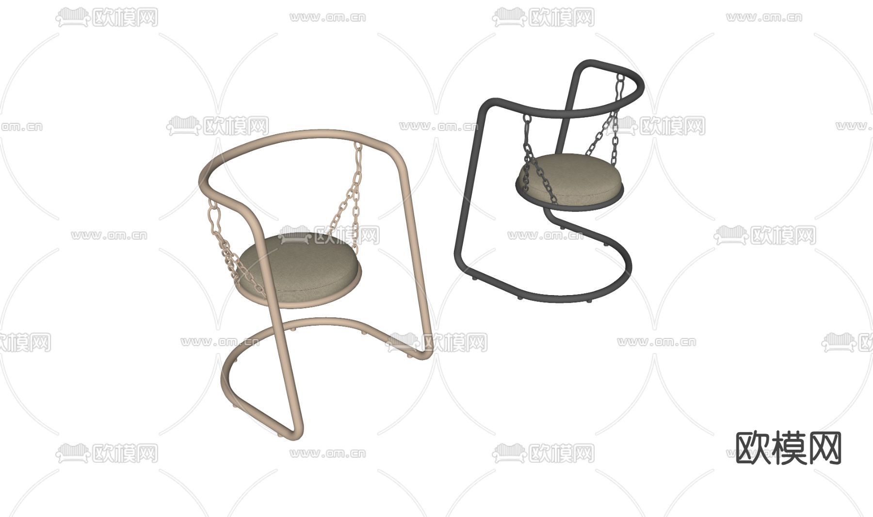 现代单椅 餐椅su模型下载（渲染图2）