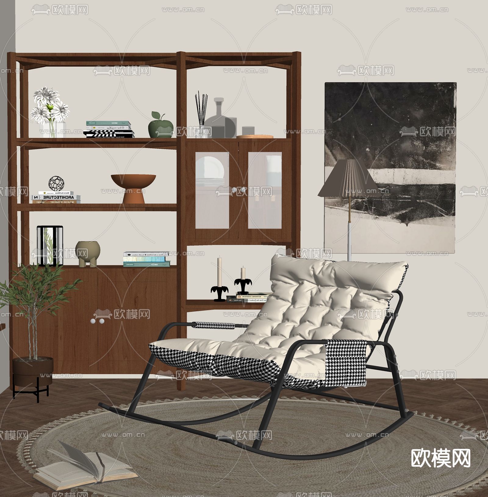 现代摇椅 休闲躺椅su模型下载（渲染图2）