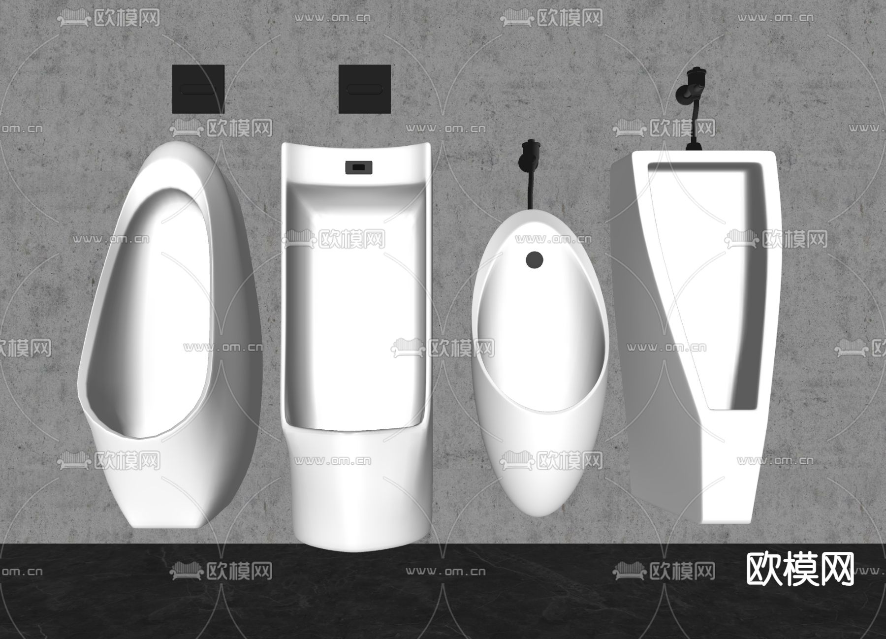现代小便斗 小便器su模型下载（渲染图1）