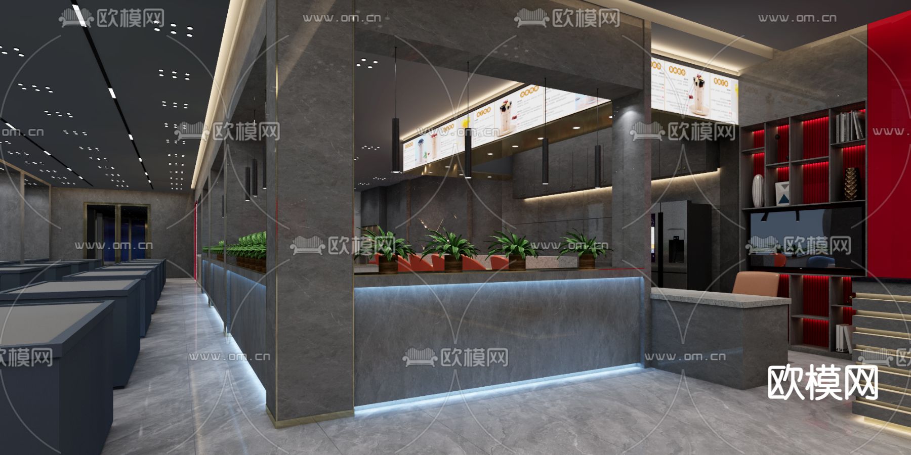 新中式奶茶店 甜品店3d模型下载（渲染图4）