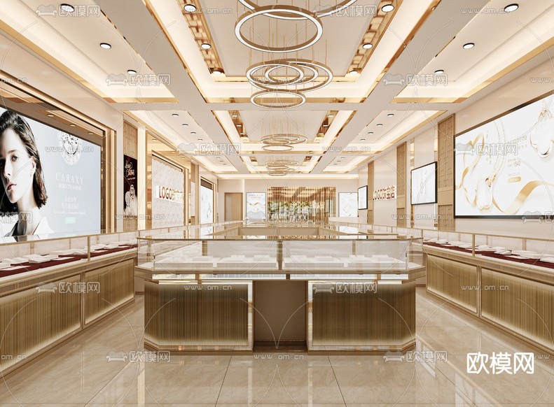 轻奢珠宝店 金店 金楼3d模型下载_ID15144731_3dmax免费模型-欧模网