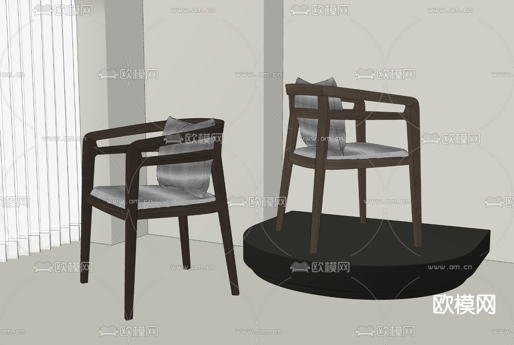 新中式单椅 椅子su模型下载（渲染图2）