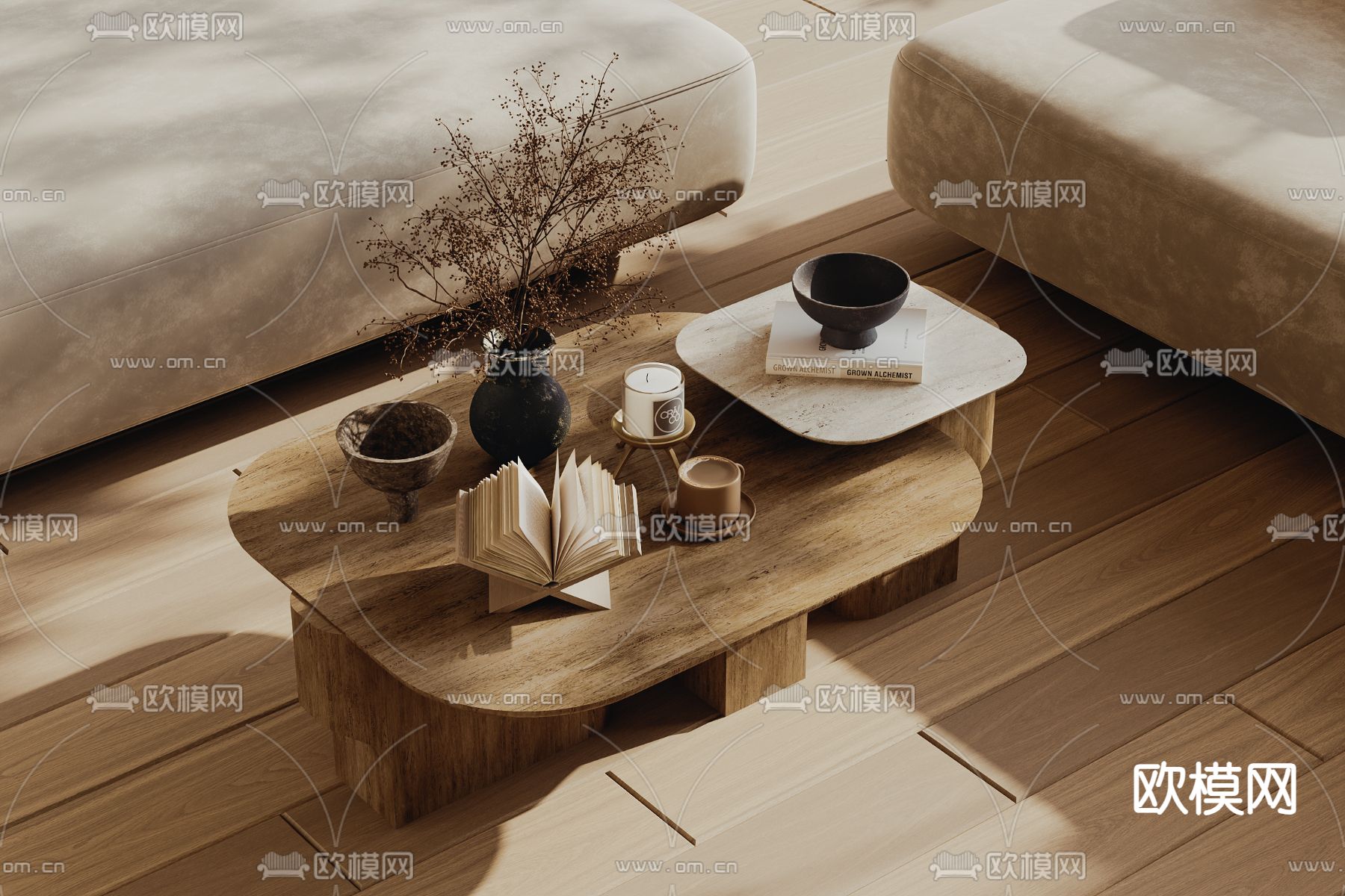 侘寂风茶几su模型下载（渲染图2）