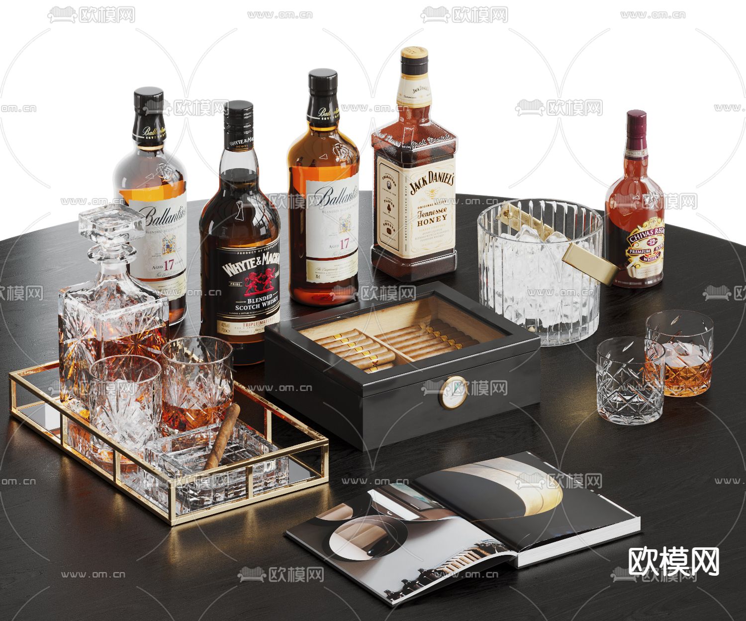 酒具用品 雪茄 酒杯 冰桶 洋酒su模型