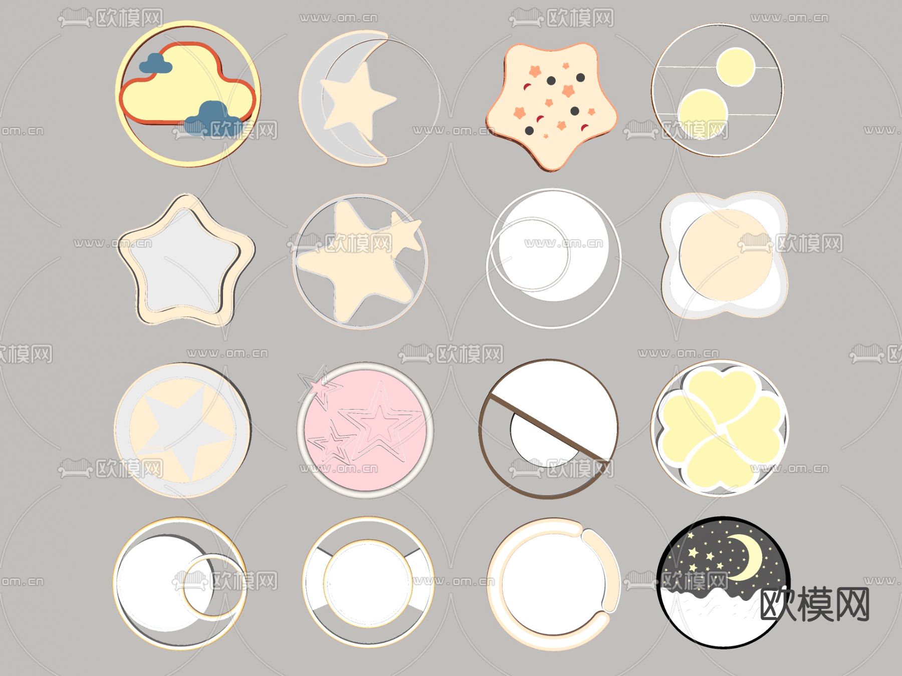 北欧儿童灯 吸顶灯 卡通卧室灯su模型下载（渲染图1）