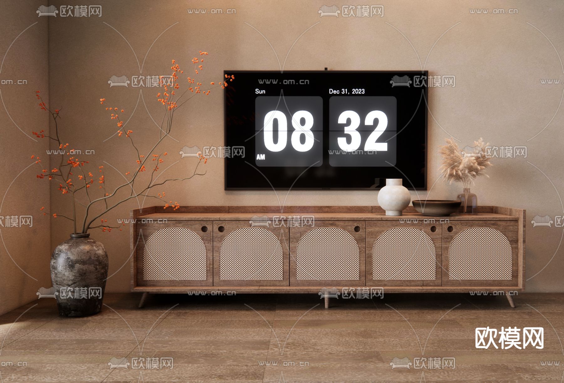 侘寂电视柜3d模型下载