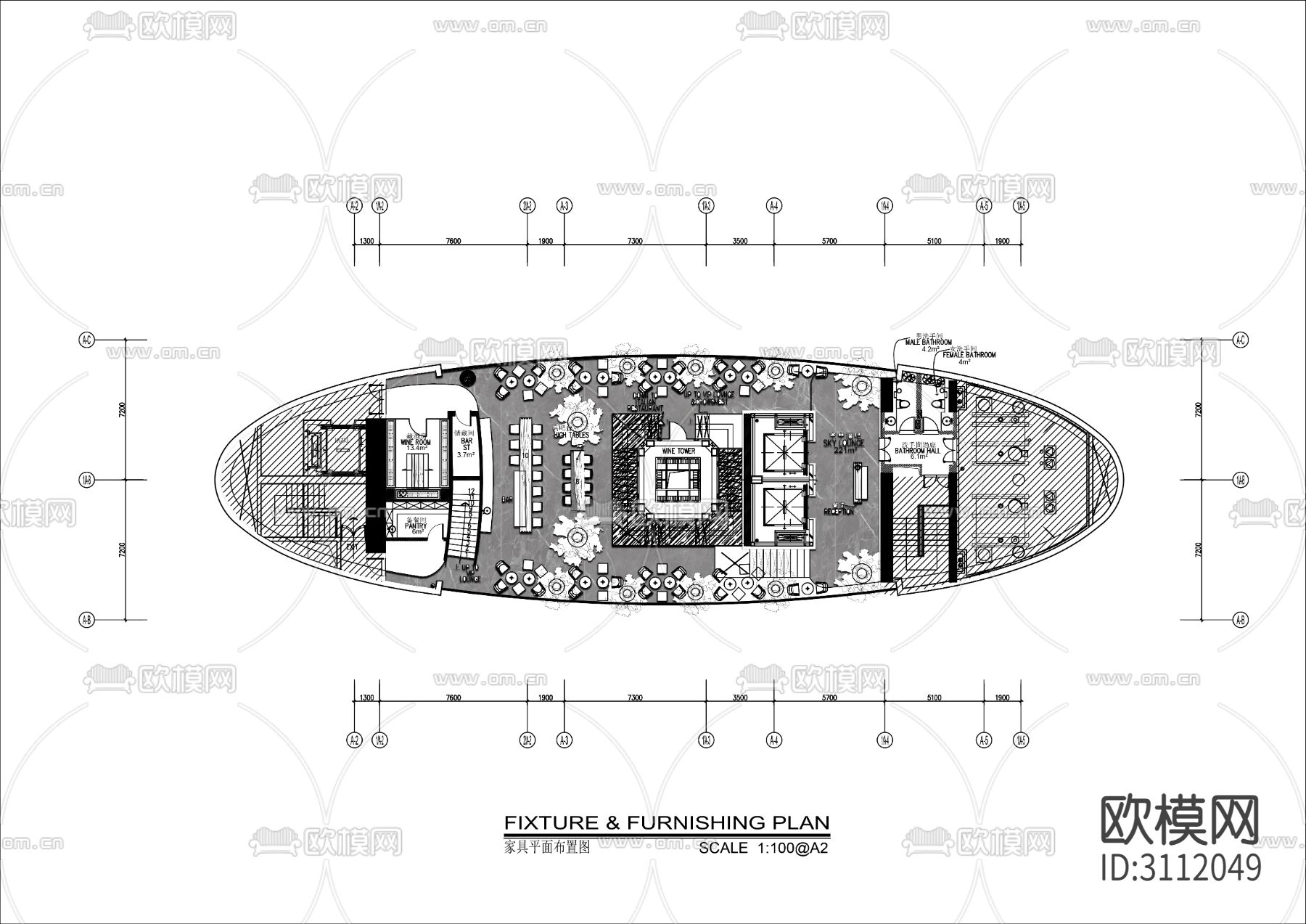 屋顶露天酒吧cad平面布置图下载（渲染图2）