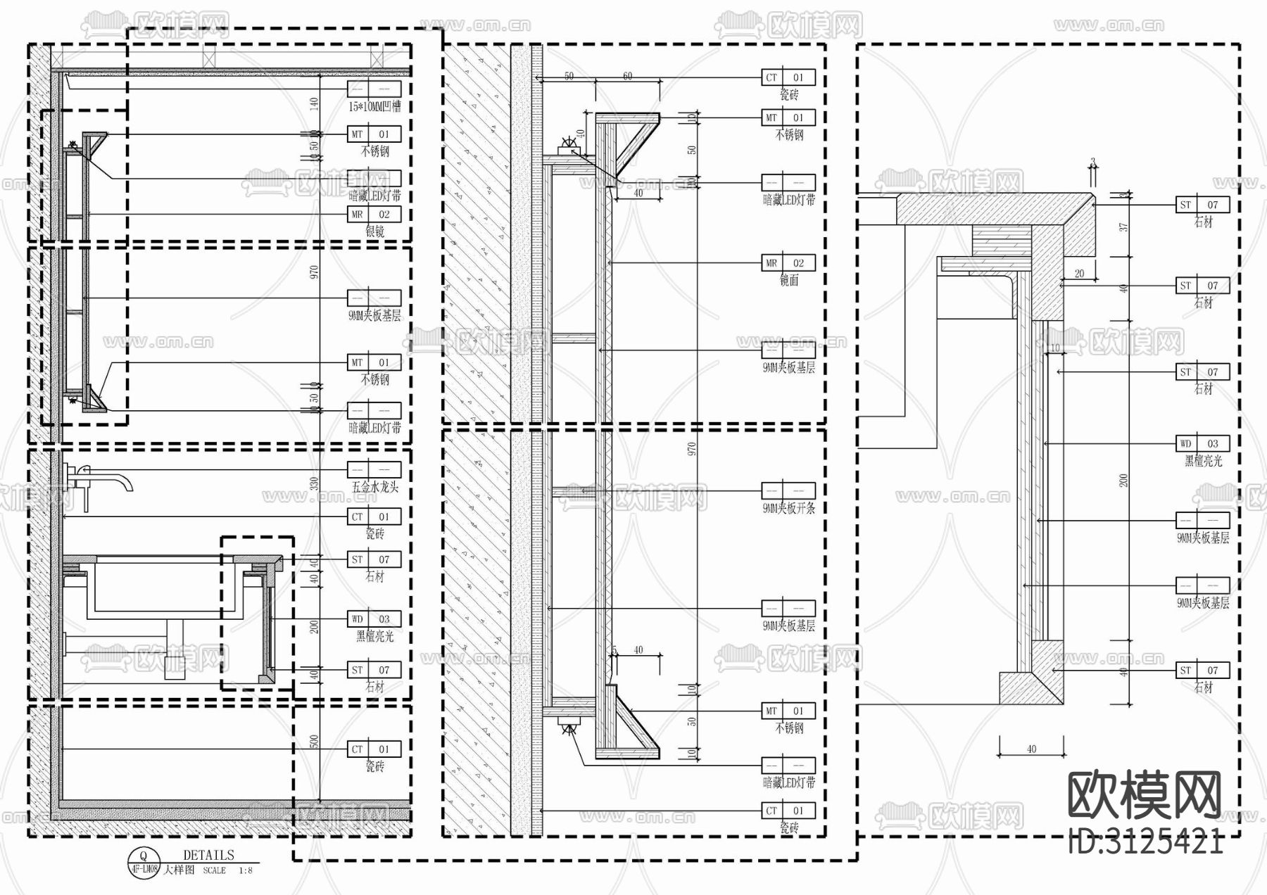 洗手台 台盆 洗脸台cad大样图下载（渲染图2）