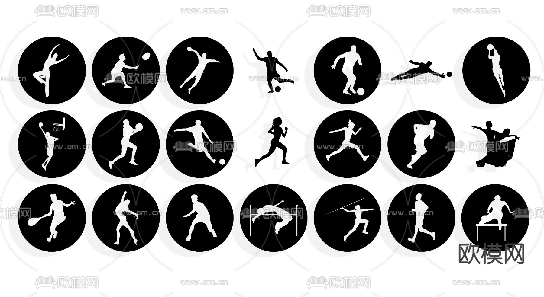 运动员剪影 体育运动图标su模型下载（渲染图1）