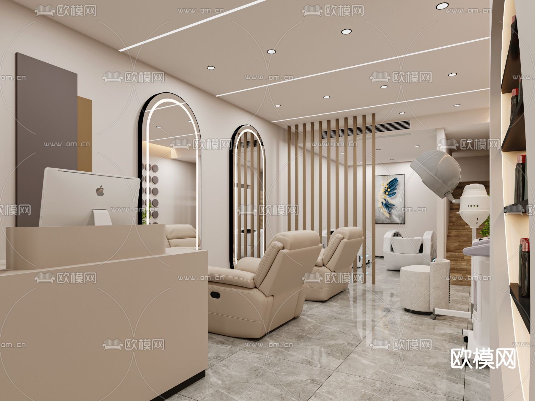 现代理发店 美发店 发廊3d模型下载（渲染图2）