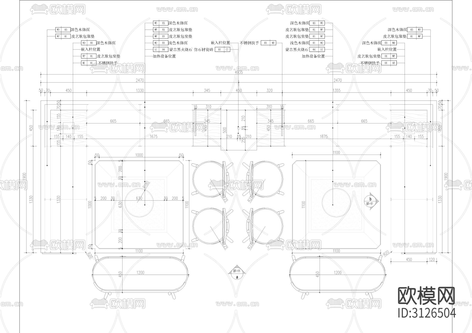 火锅店 餐厅cad平面图下载（渲染图2）