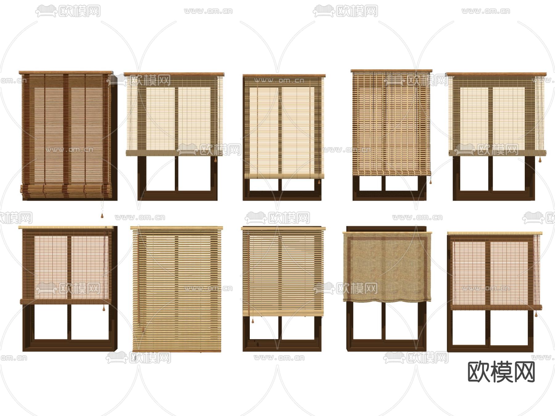新中式窗帘 百叶窗帘 竹帘 卷帘su模型下载