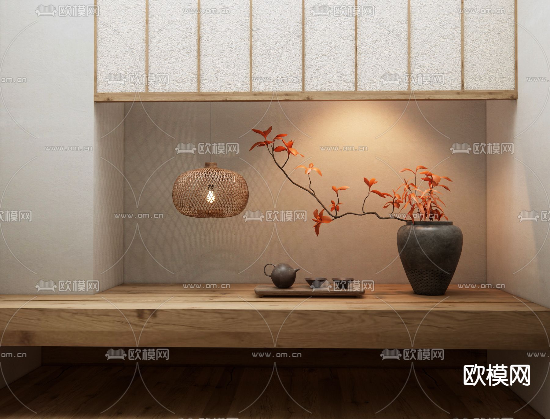 日式装饰品 摆件 茶盘 花瓶3d模型下载