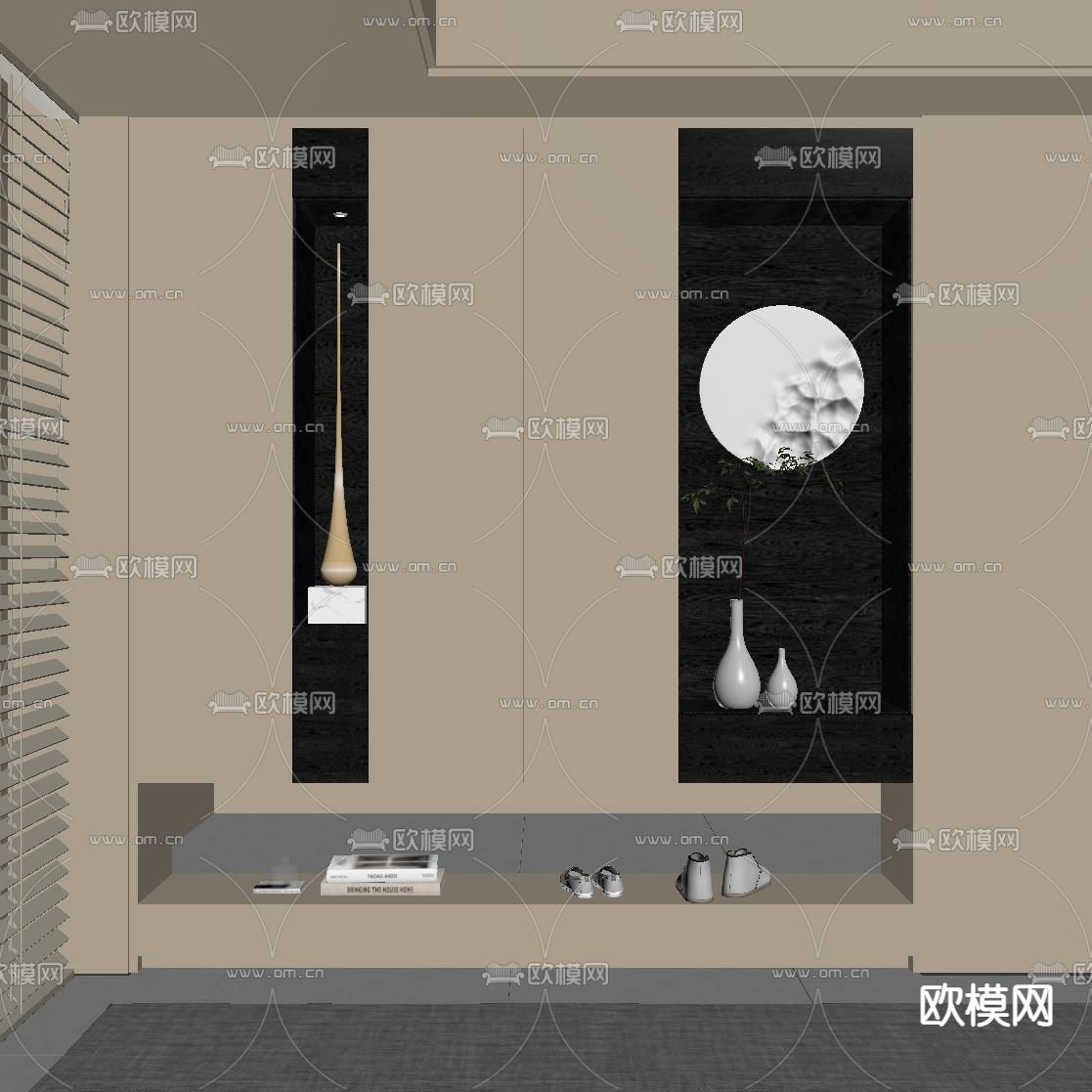 玄关鞋柜 玄关墙su模型下载（渲染图1）