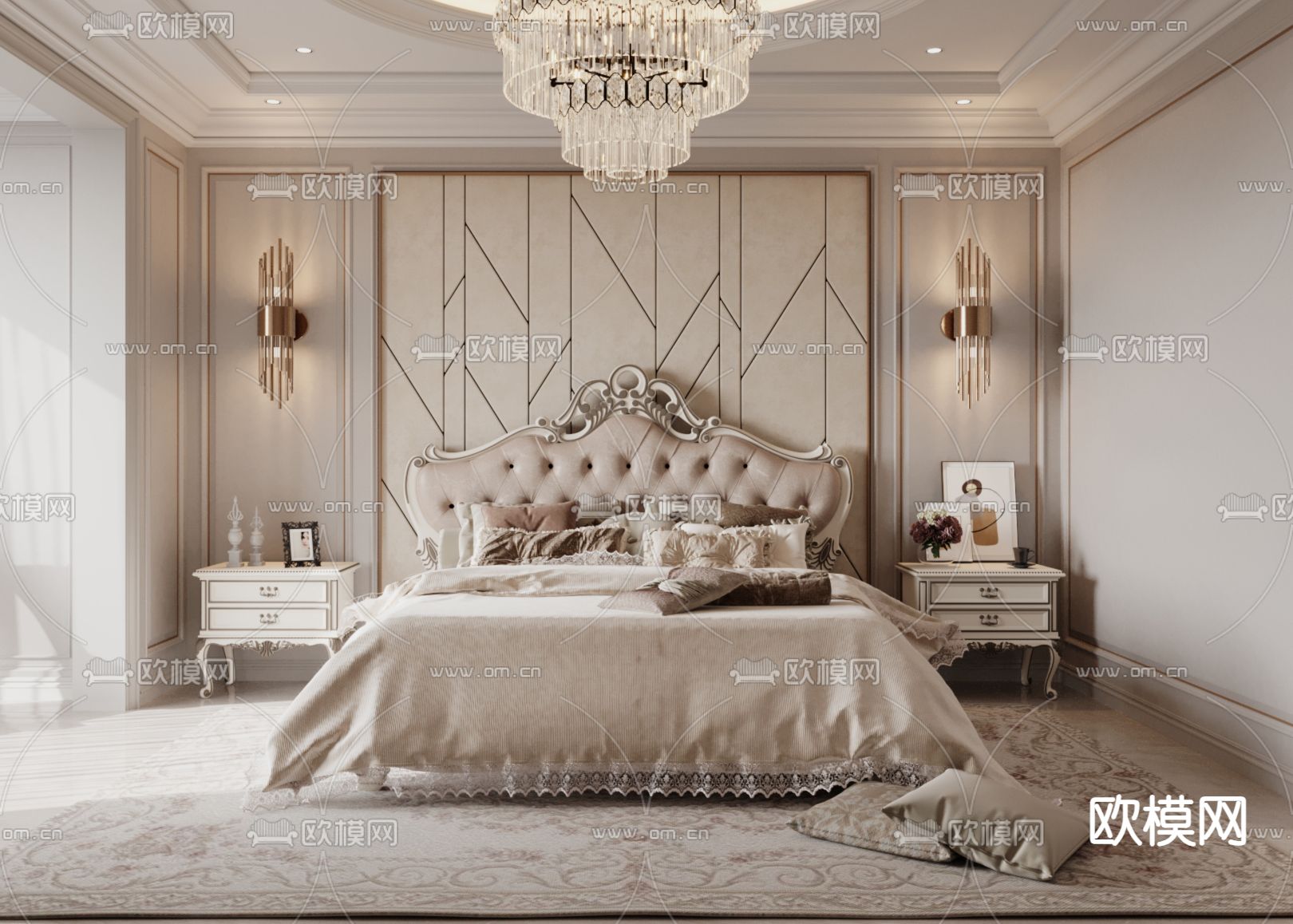 欧式卧室 主卧 主人房su模型下载（渲染图1）