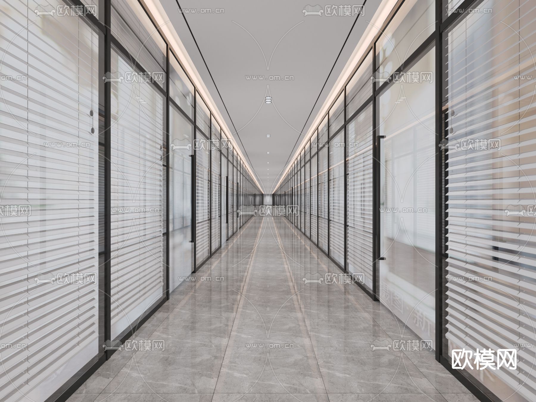 现代过道 办公室过道 办公室走廊3d模型下载（渲染图1）