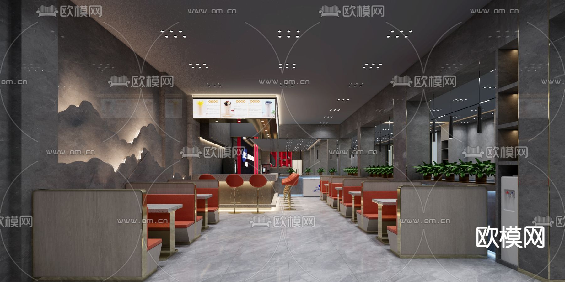 新中式奶茶店 甜品店3d模型下载（渲染图1）