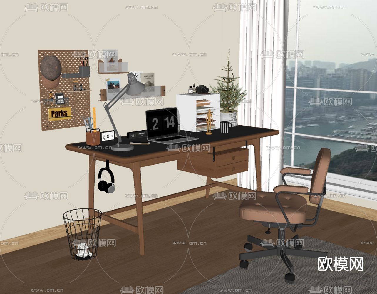 现代书桌椅su模型下载（渲染图2）