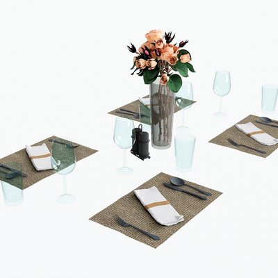  餐具 餐布 餐巾su模型 