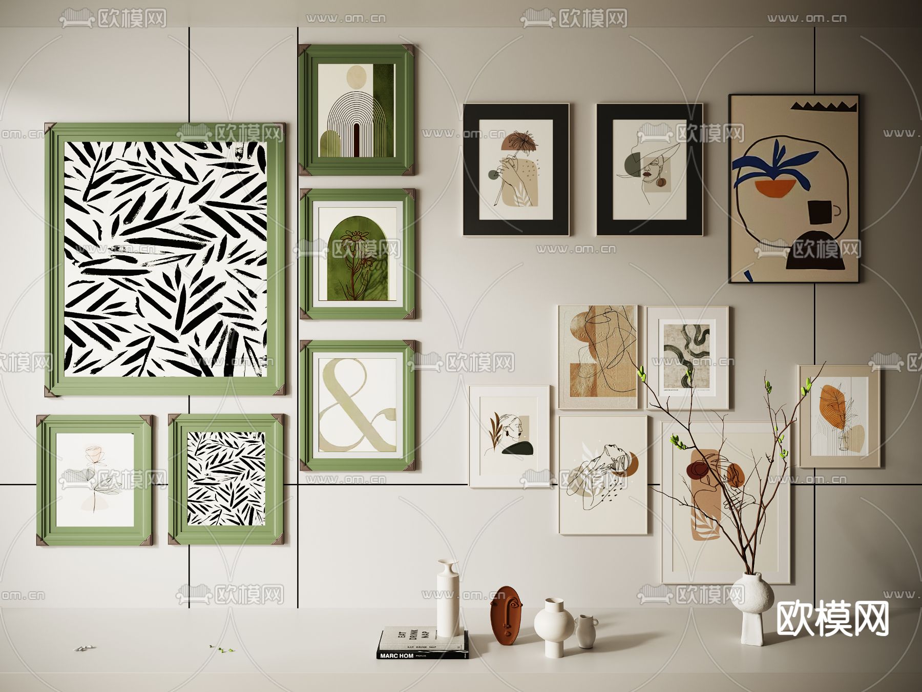 中古风装饰画 挂画su模型下载（渲染图2）