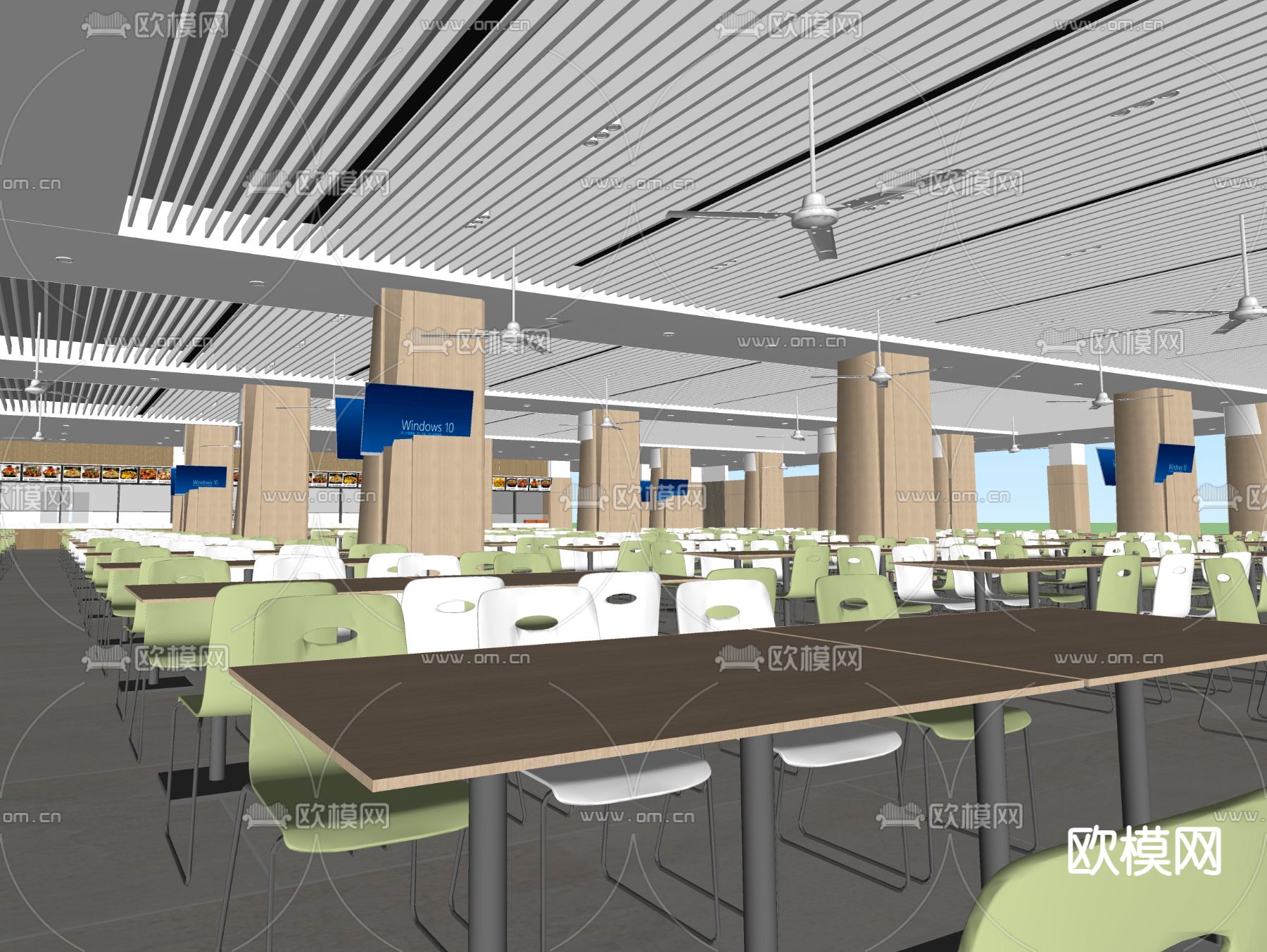 现代学校食堂su模型下载（渲染图2）